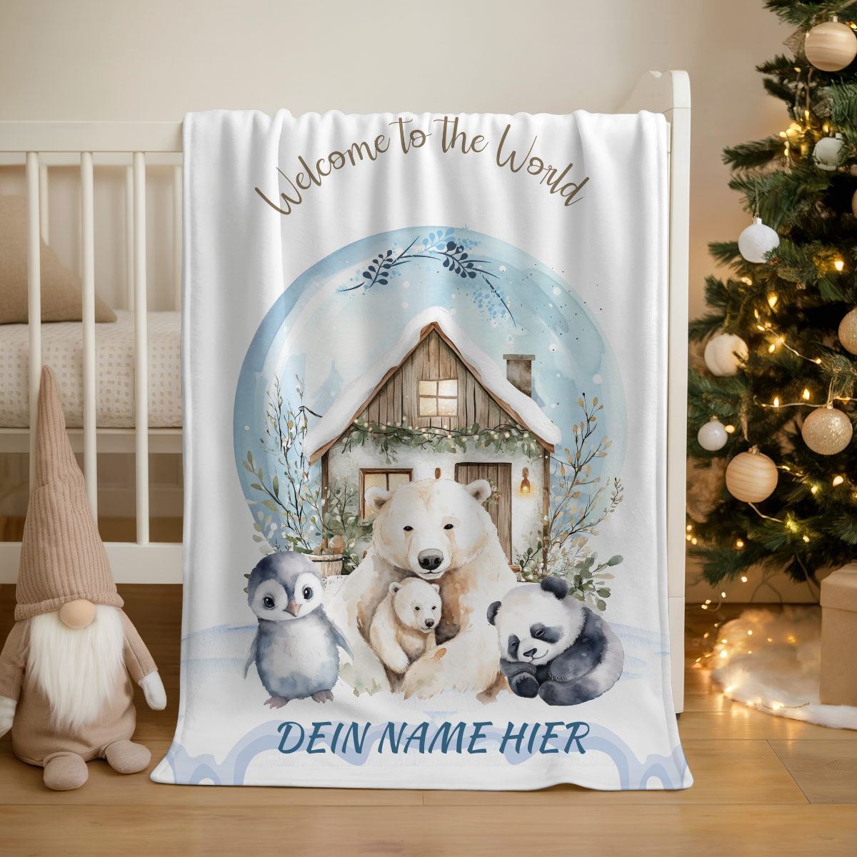 Winterbabydecke personalisiert Welcome to the World