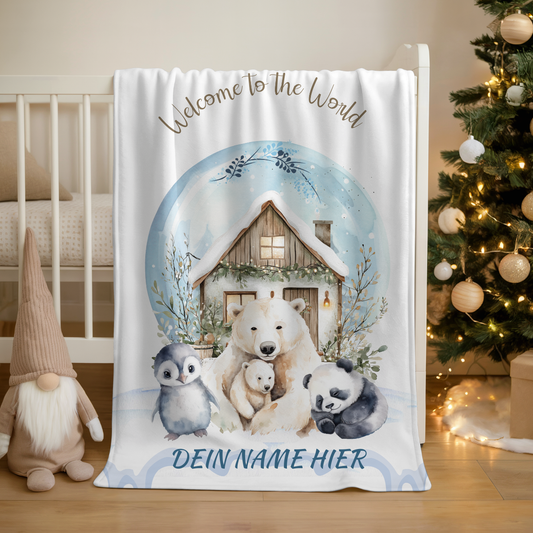 Winterbabydecke personalisiert Welcome to the World