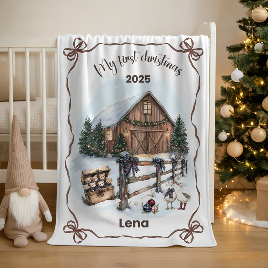 My First Christmas“ – personalisierte Sherpa Kuscheldecke für kleine Winterwunder