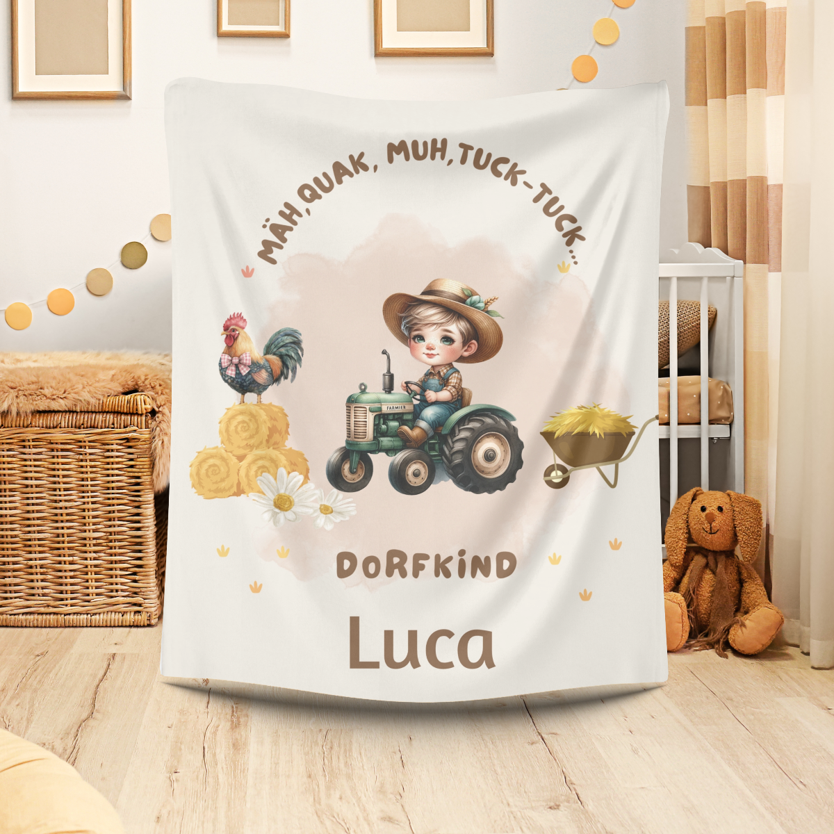 Babydecke Dorfkind Jungs Namensdecke perfekte Größe 70 x100 cm