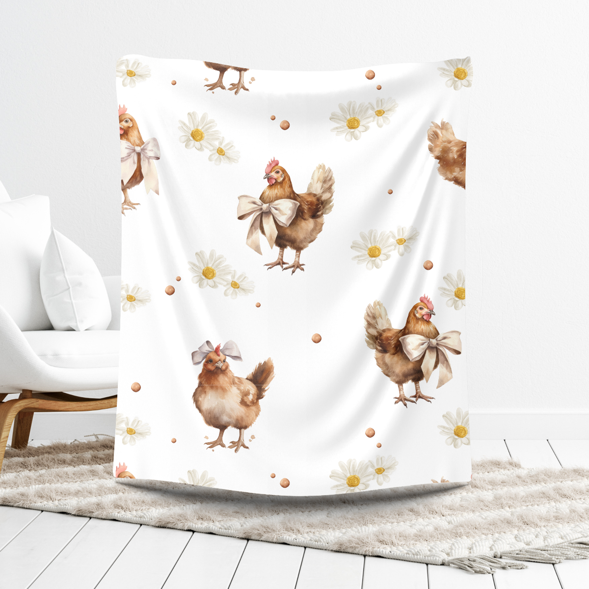 Babydecke Dorfkind Jungs Namensdecke Motiv Huhn mit Schleife