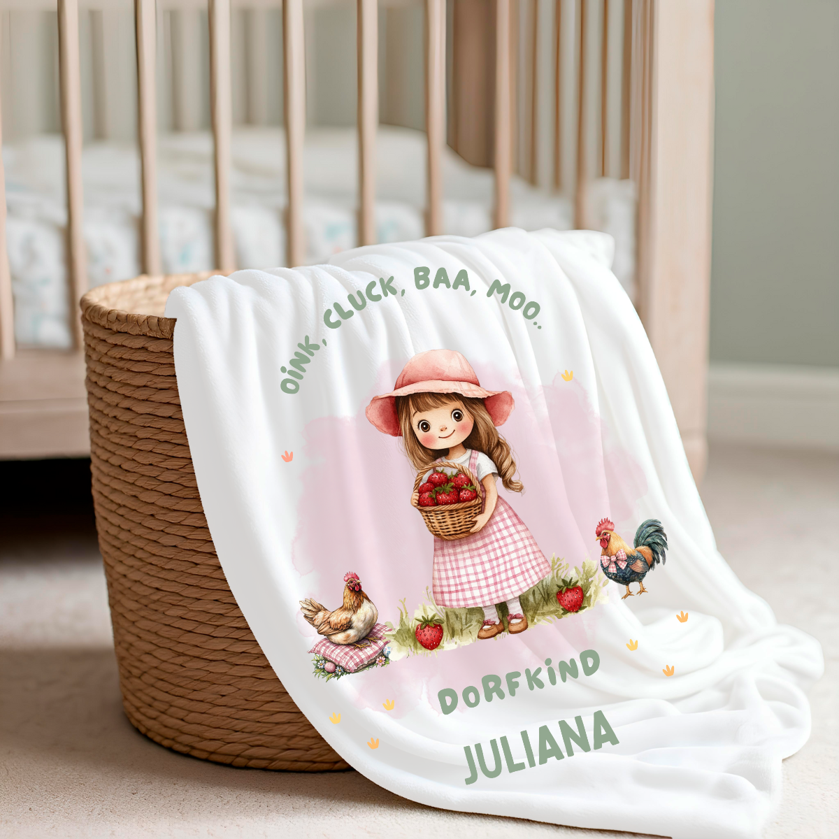 Babydecke Dorfkind Name Mädels perfekte Größe 70 x 100 cm