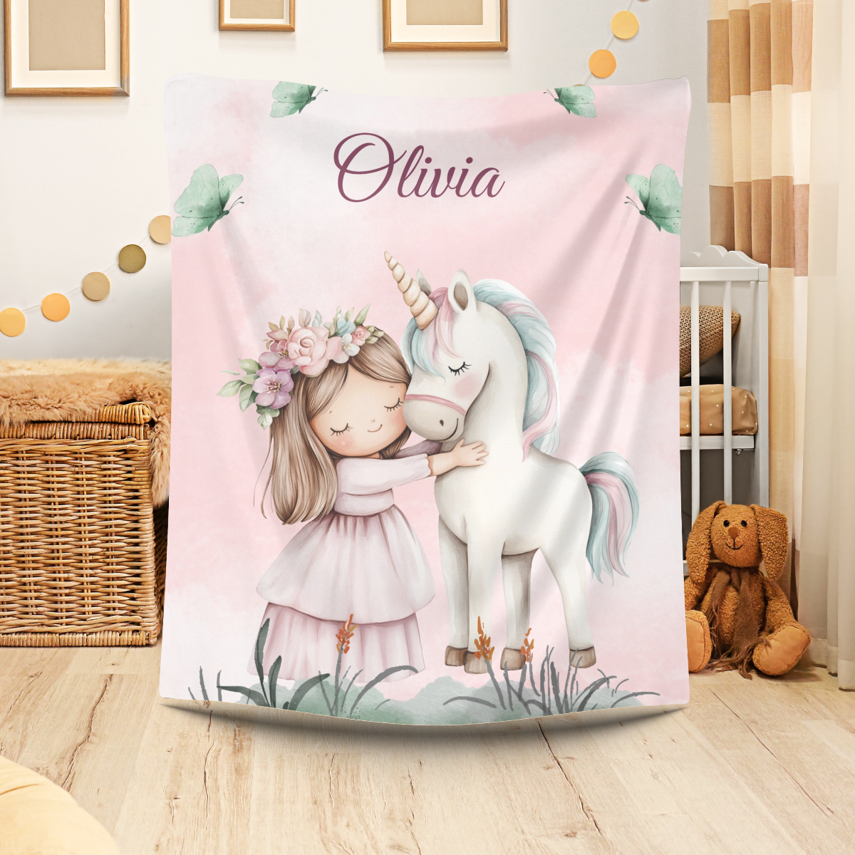 Babydecke Einhorn personalisiert Mädchen weich, warm & flauschig