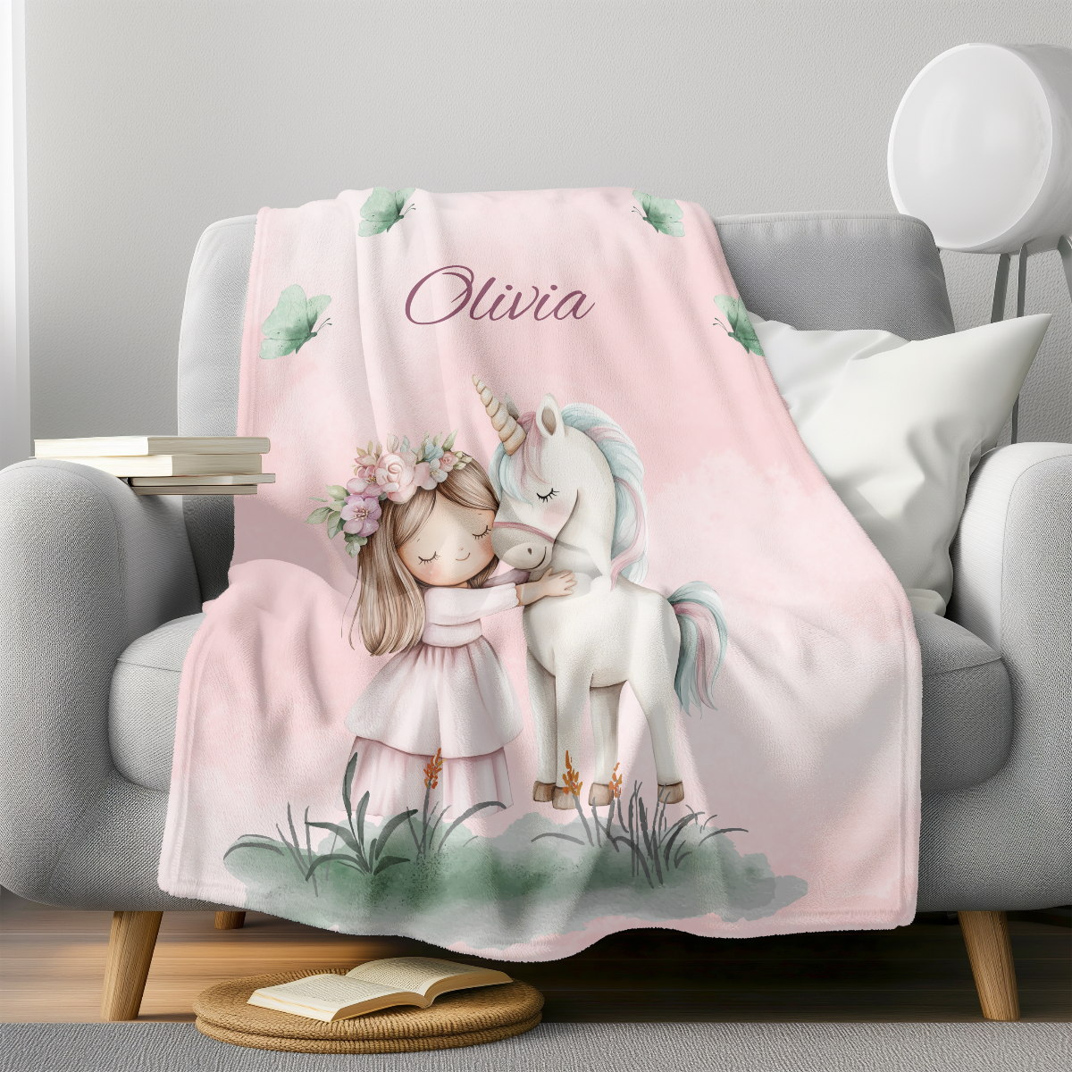 Babydecke Einhorn personalisiert Mädchen perfekte Größe 70 x 100 cm