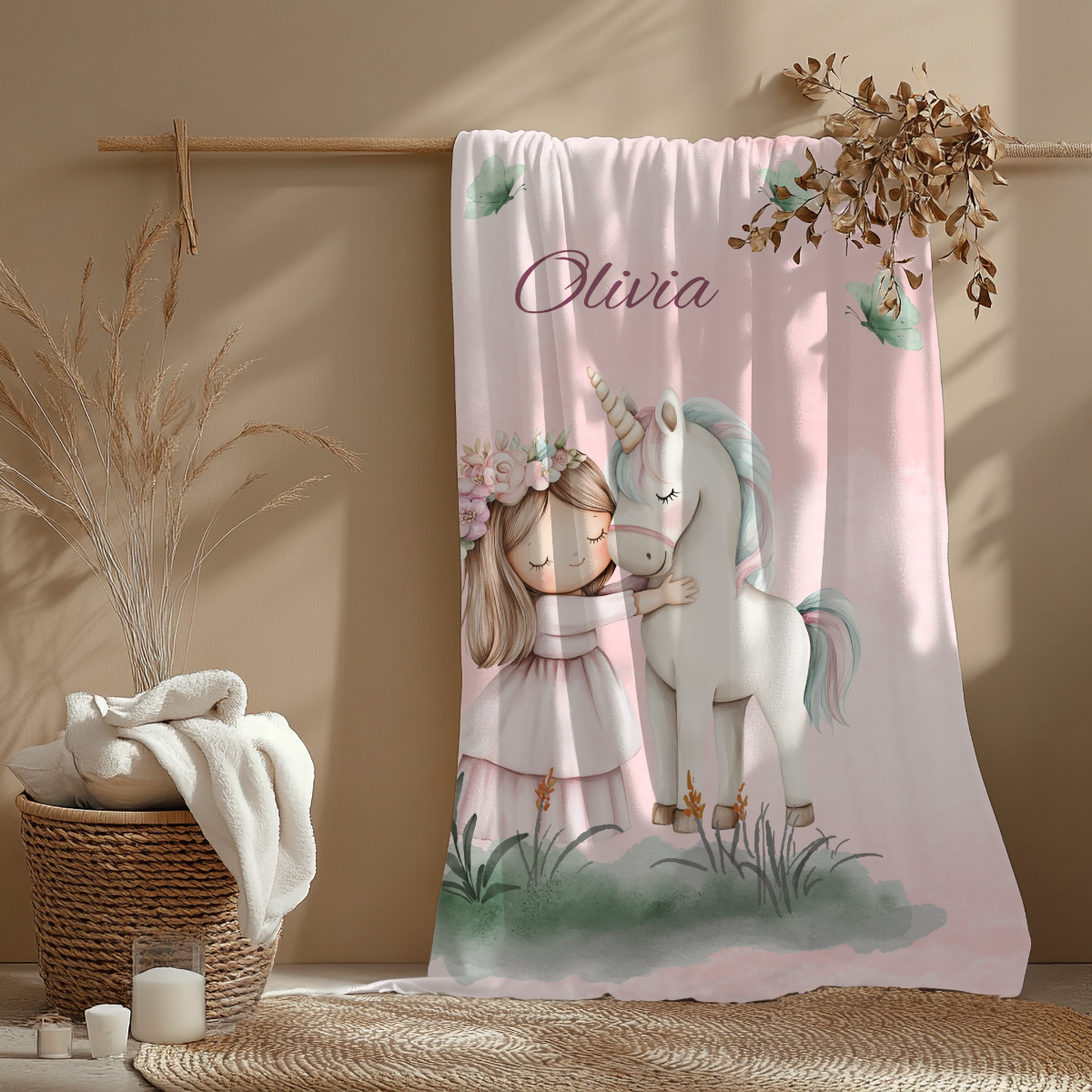 Babydecke Einhorn personalisiert Mädchen Name personalisierbar, liebevoll gestaltet