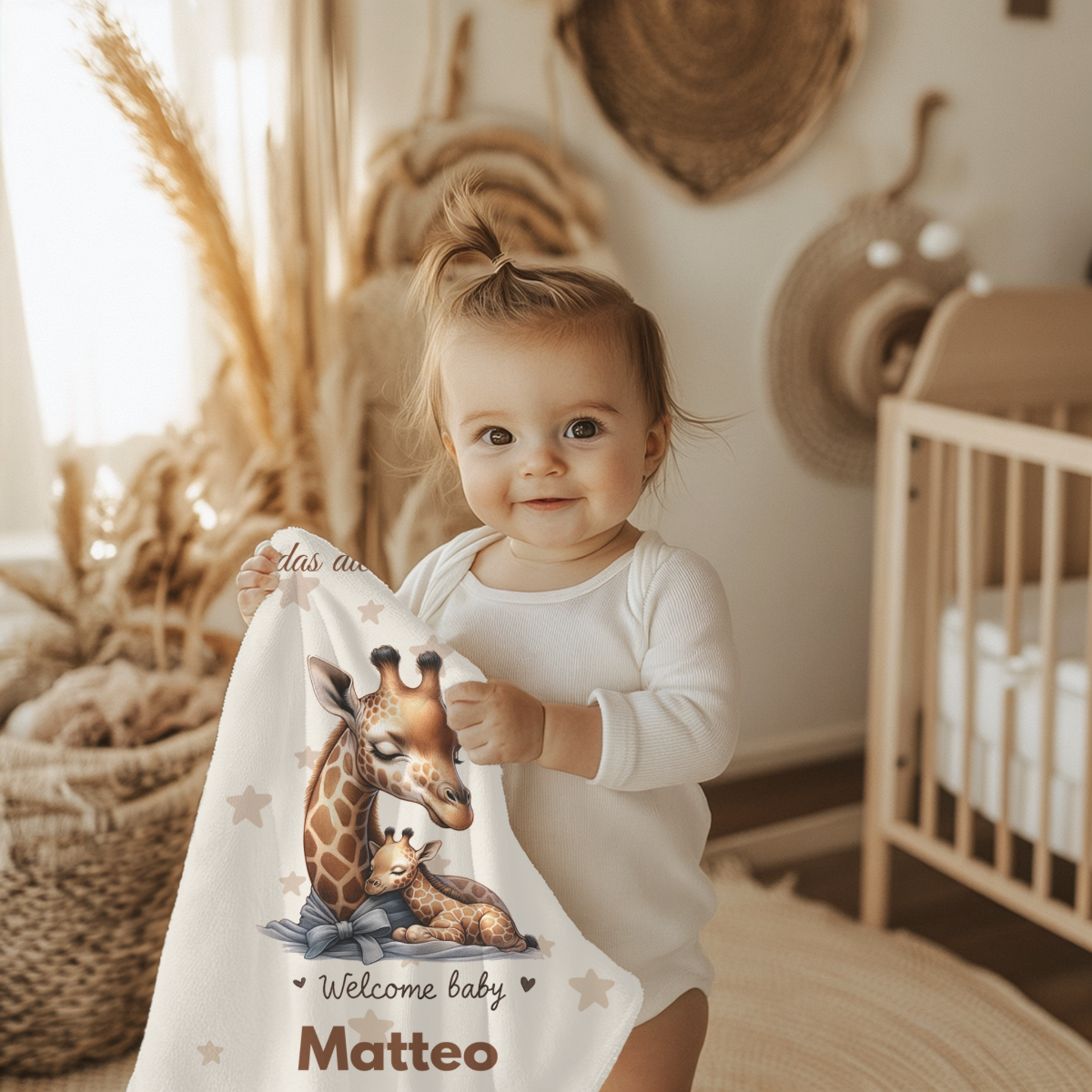 Babydecke Giraffe Name Spruch Geschenk mit Erinnerungswert
