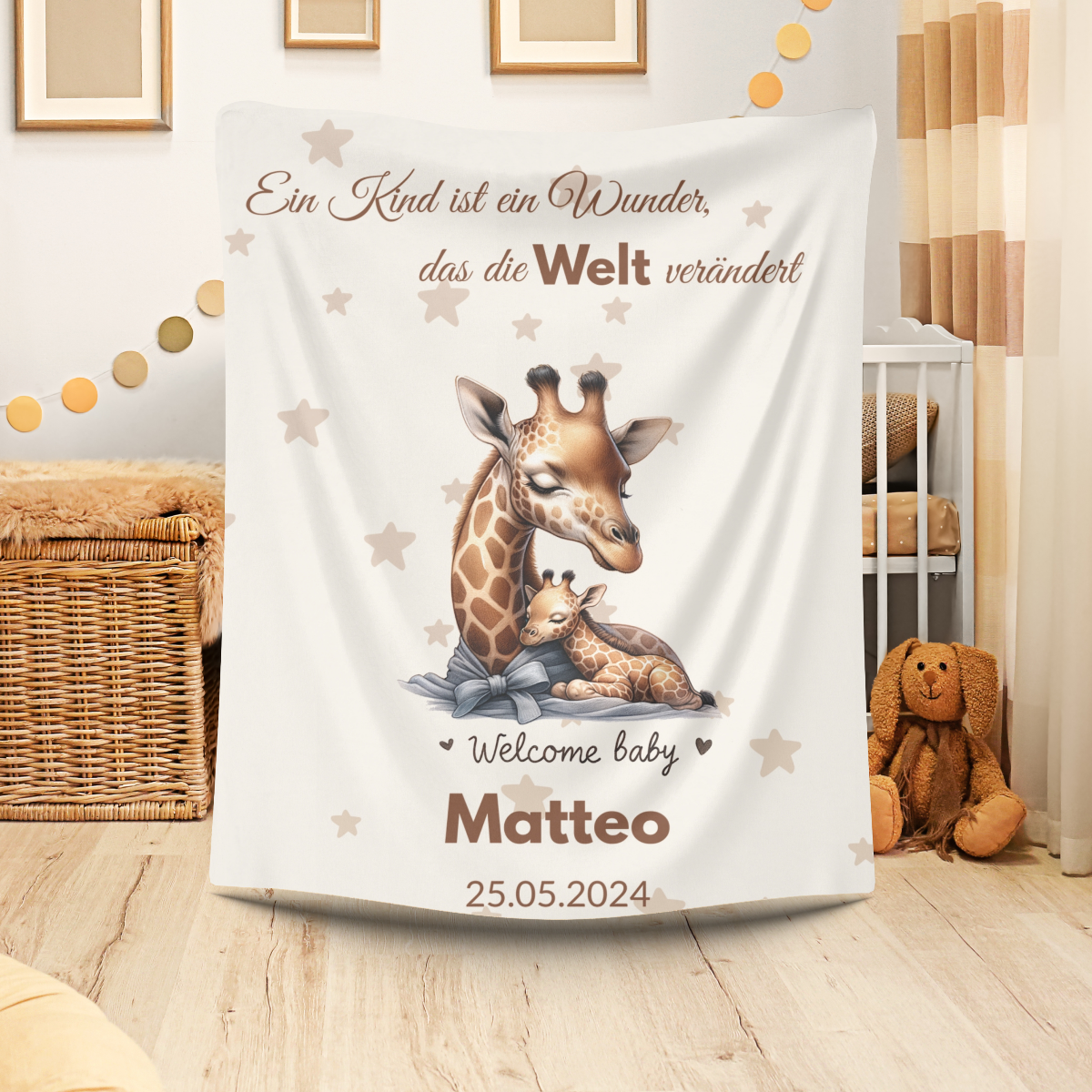 Babydecke Giraffe Name Spruch einzigartiges liebevolles Motiv