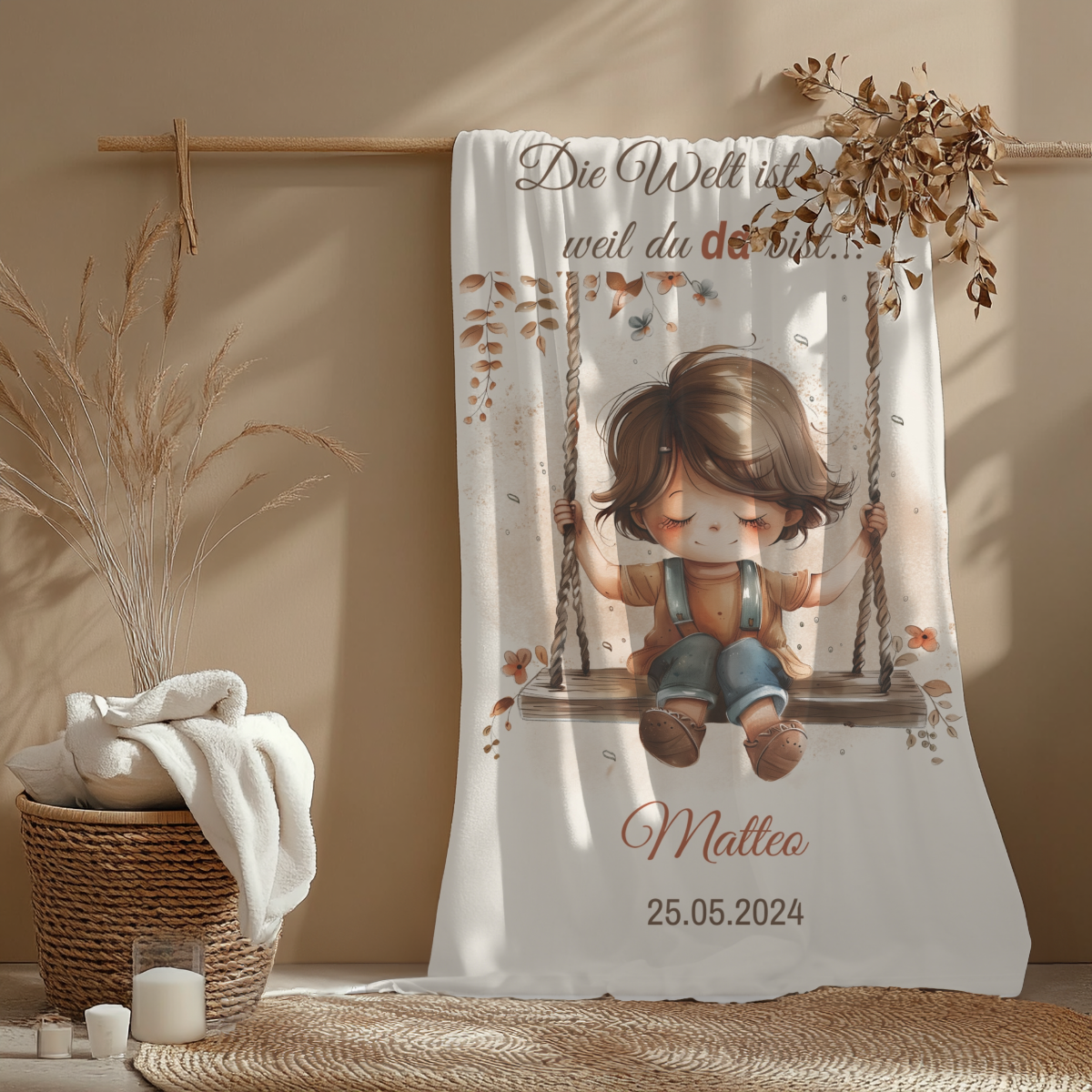 Babydecke mit Name und Spruch  Junge praktische Größe von 70 x 100cm