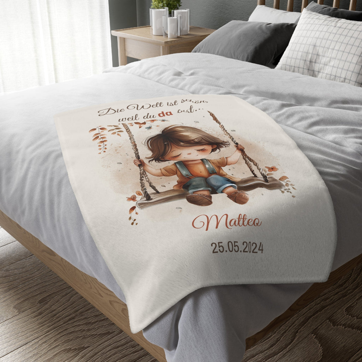 Babydecke mit Spruch und Namen Junge mit Geburtsdatum und Namen personalierbar