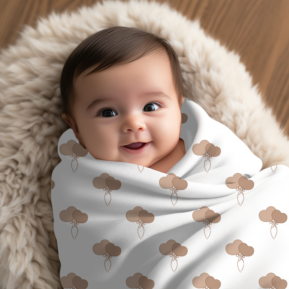 Baby mit Babydecke mit Spruch und Namen Junge, liebesvolles Motiv