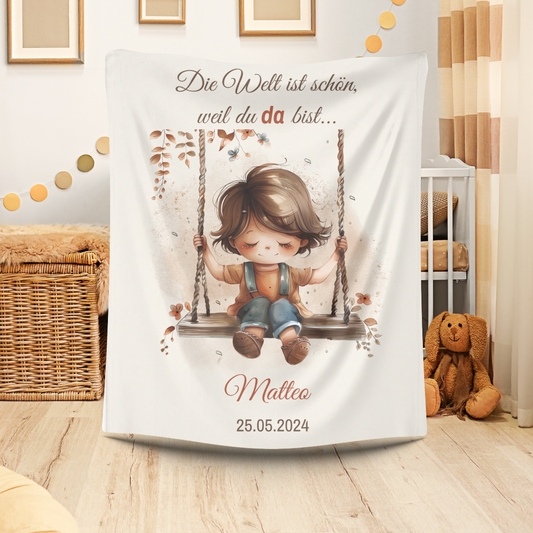 Babydecke mit Name und Spruch für Junge- liebevoll gestaltet