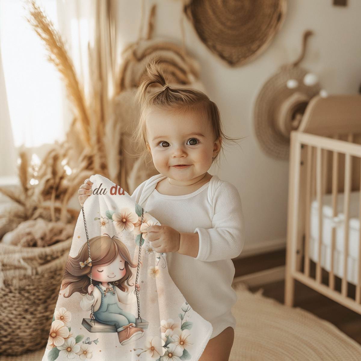 Babydecke mit Namen und Spruch für Mädchen, bleibendes Geschenk zur Geburt