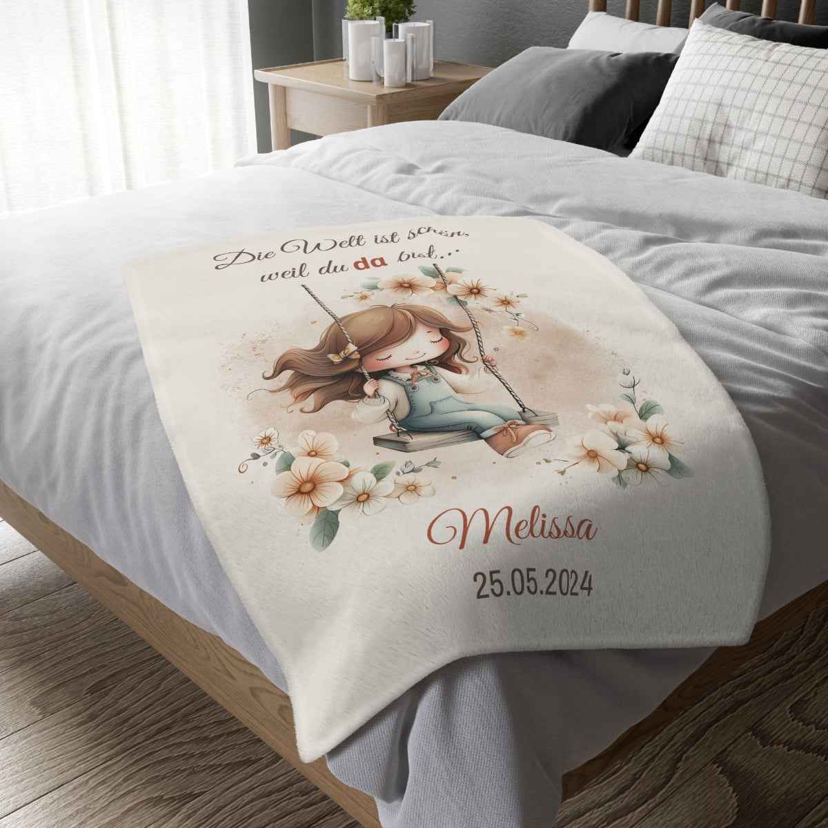 Babydecke mit Namen und Spruch Mädchen, flauschige Mikrofaser, pflegeleicht