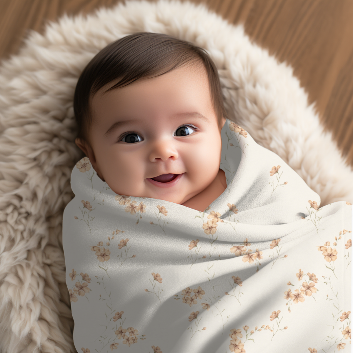 Babydecke mit Namen und Spruch für Mädchen Rückseite dezentes  Blumenmuster