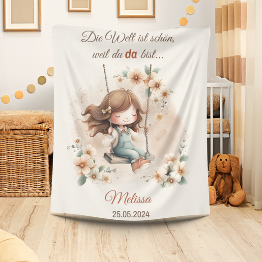 Babydecke mit Name und Spruch für Mädchen einzigartiges Motiv