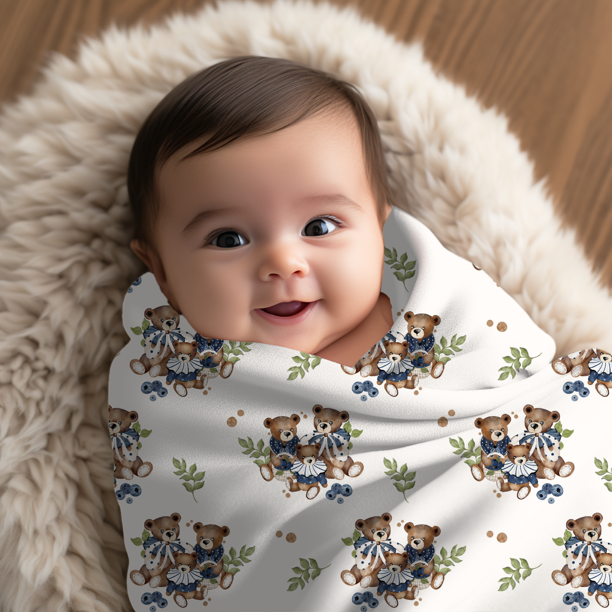 Babydecke Baerenfamilie personalisiert mit Name und Datum
