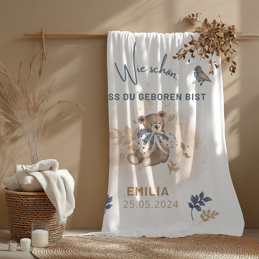 Babydecke Teddy Name Spruch Eyecatcher im Kinderzimmer