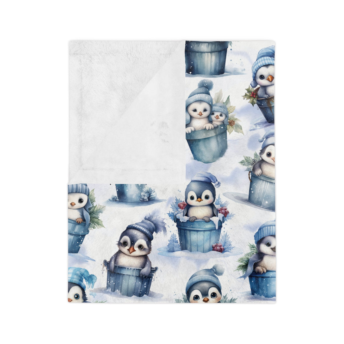 flauschige Babydecke mit Pinguinmuster  gefaltet