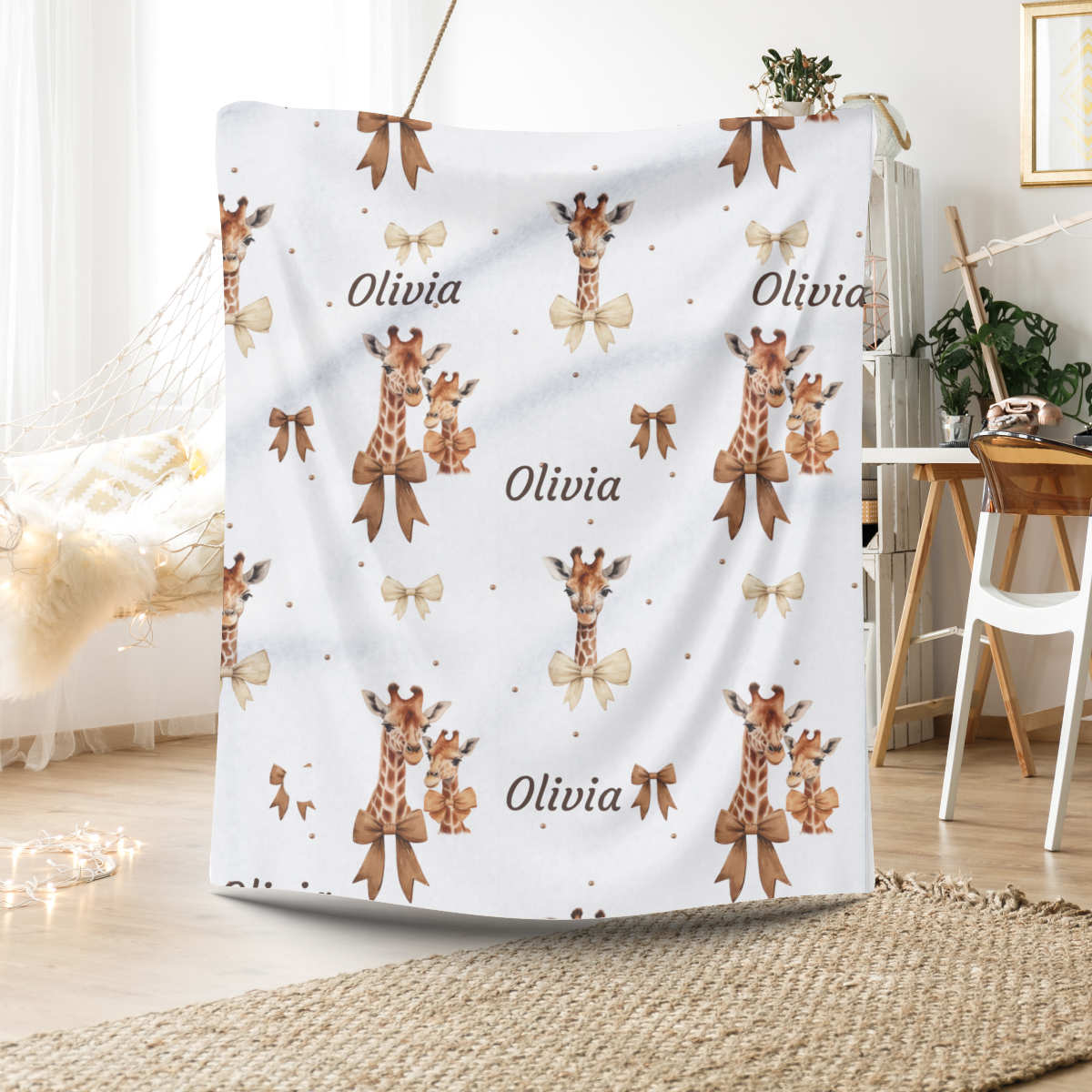 Fleecebabydecke personalisiert Giraffenliebe praktische Größe 76x101 cm