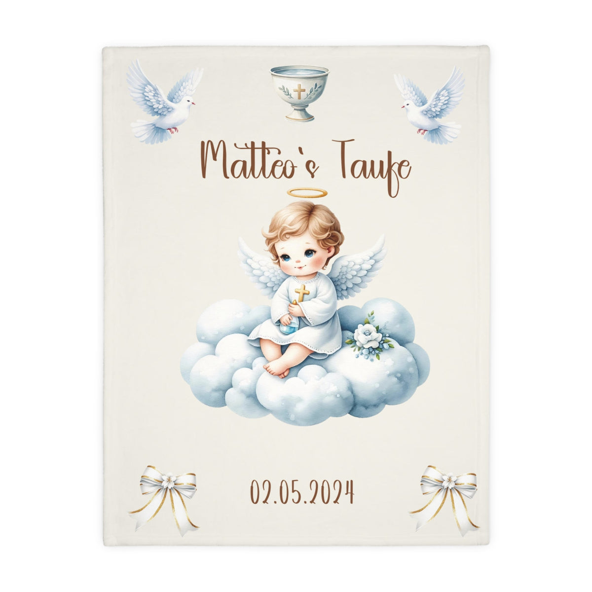 Geschenk Taufe Junge Babydecke personalisiert Größe 76 x 101 cm
