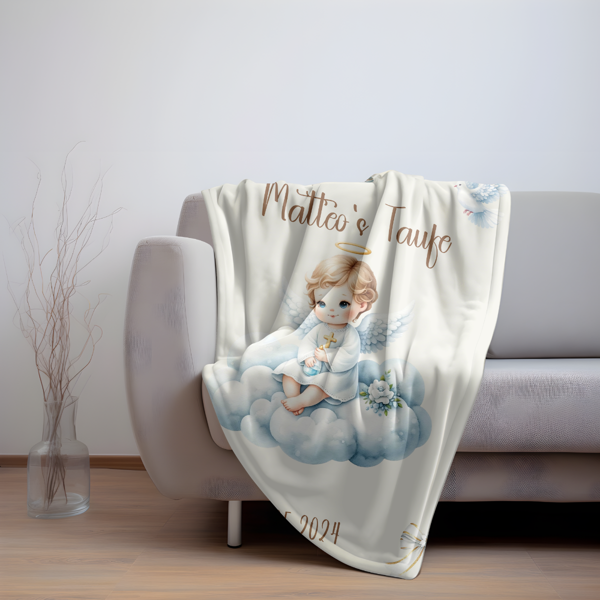 Geschenk Taufe Junge Babydecke personalisiert weich pflegeleicht