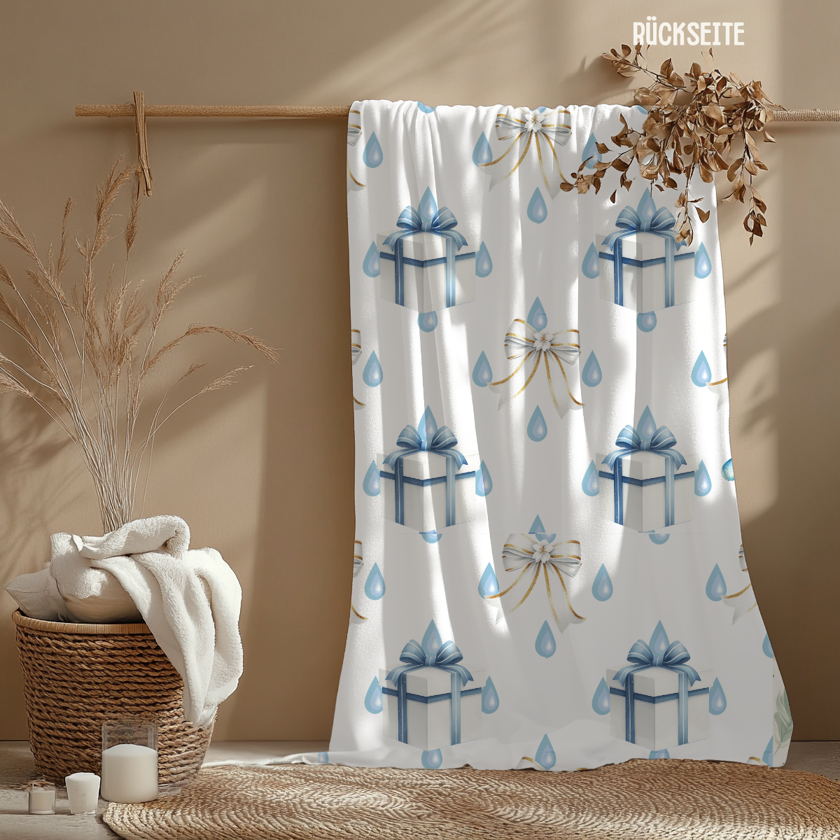Geschenk Taufe Junge Babydecke personalisiert Rückseite Motiv Geschenk