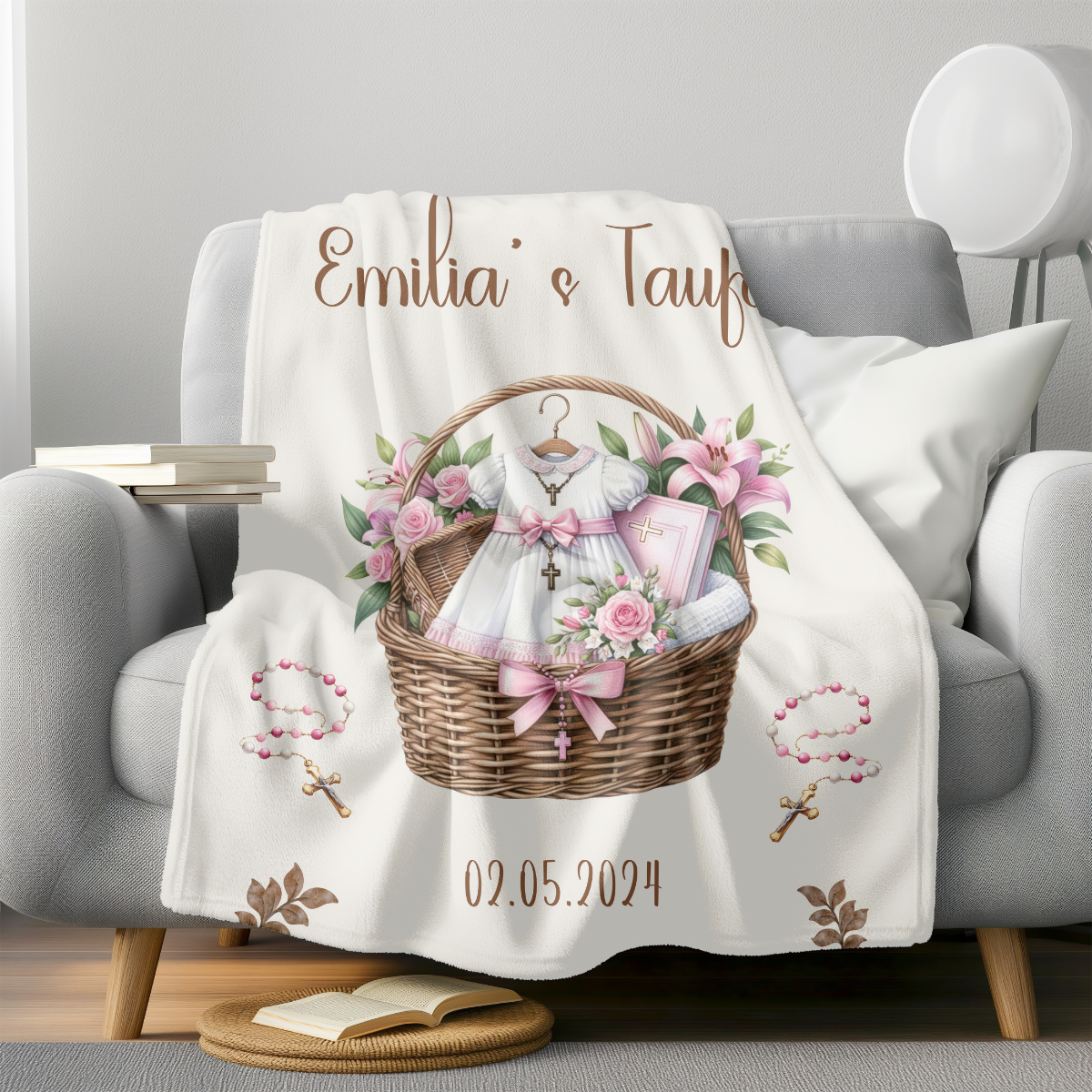 Geschenk Taufe Mädchen Babydecke personalisiert pflegeleicht & robust