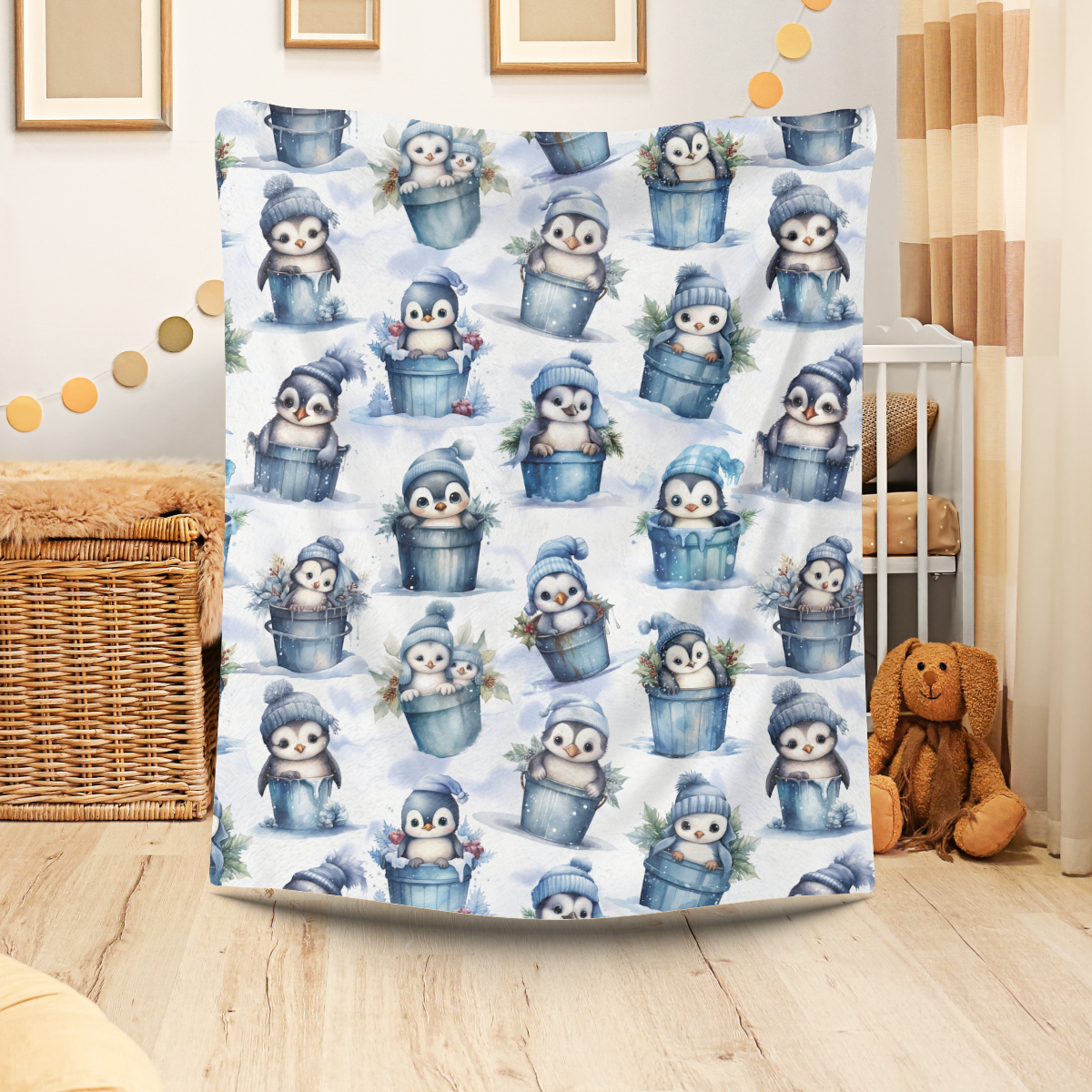 flauschige Babydecke mit Pinguinmuster, für Maedchen oder Junge als Geschenk