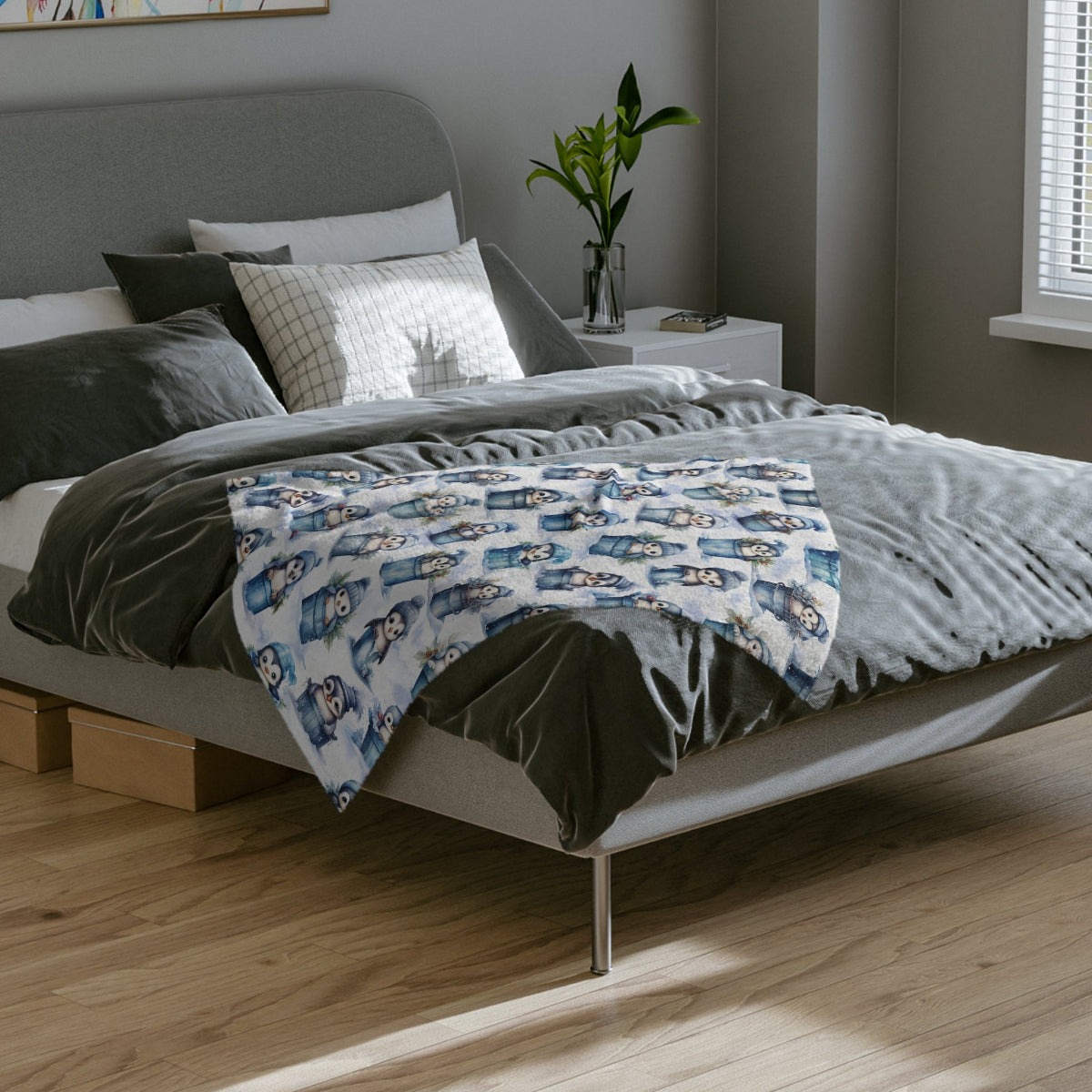 flauschige Babydecke mit Pinguinmuster unisex, trocknergeeignet, waschbar bei 30 Grad