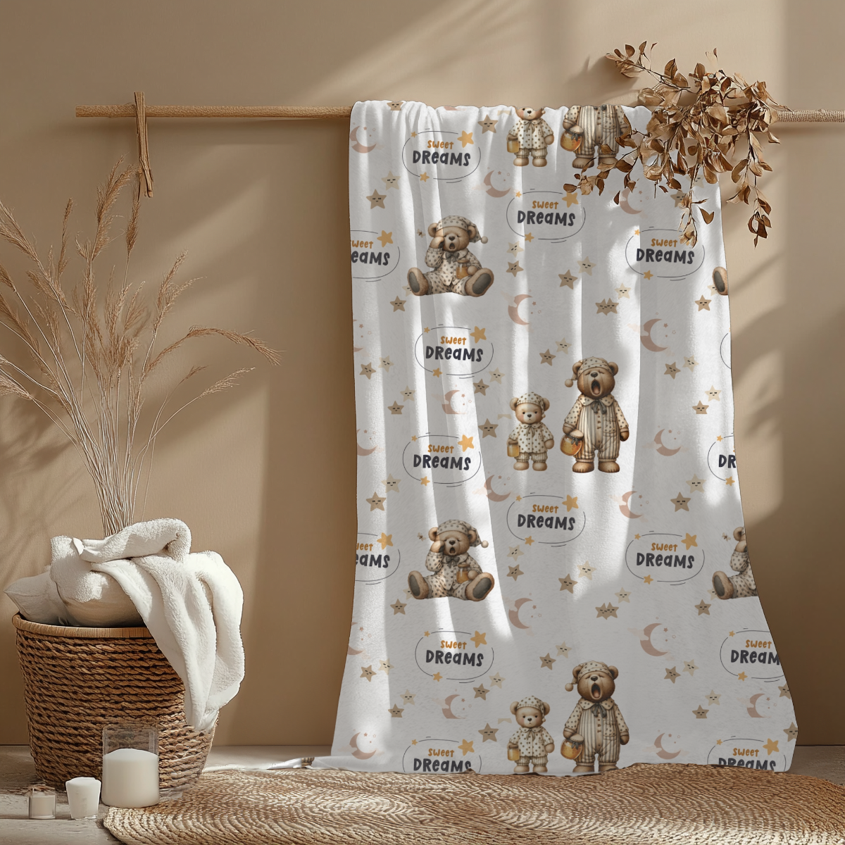 Kinderwagendecke mit Schlafbären,  flauschig, warm & unisex