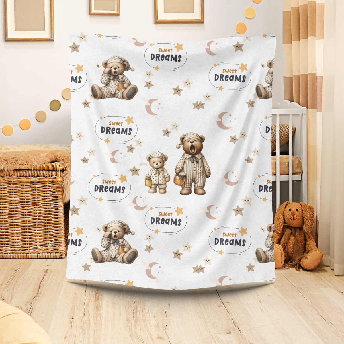 Kinderwagendecke mit Schlafbären Geschenk zur Geburt und Taufe