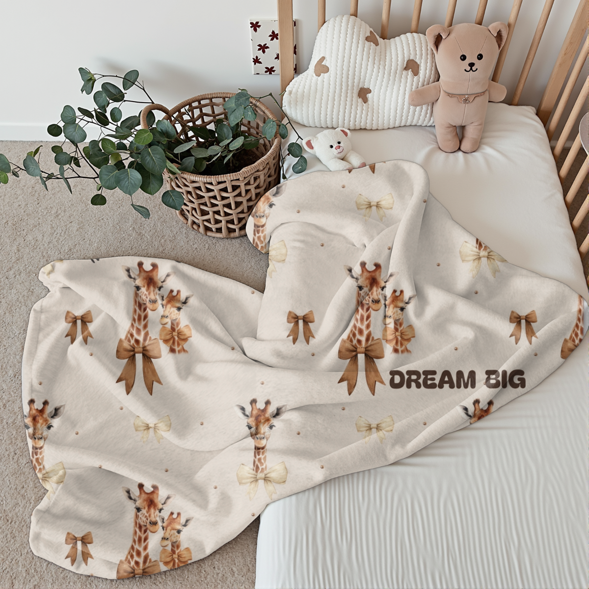 Kuscheldecke Babydecke mit Giraffen gesäumte Kanten, Mikrofaser