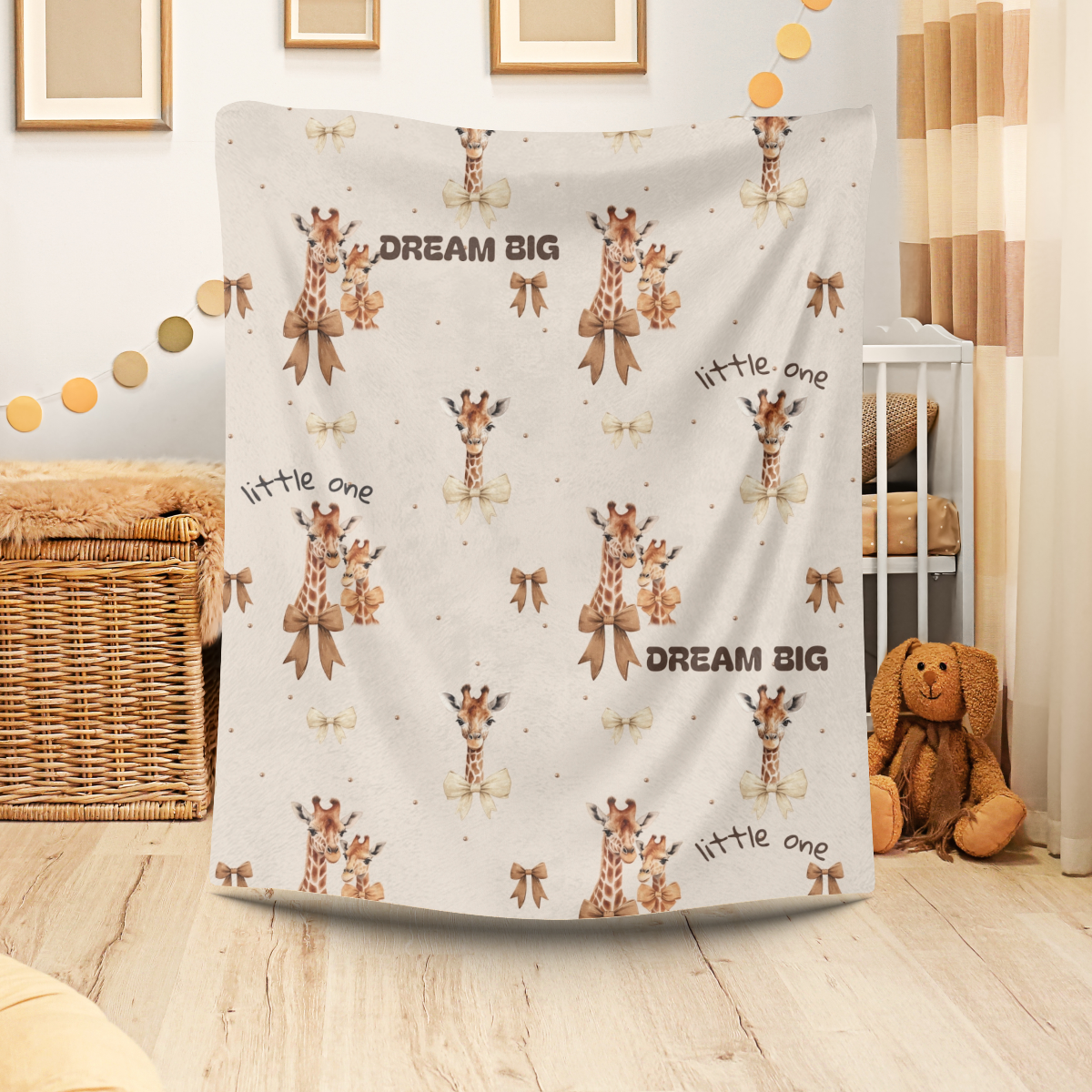 Babydecke mit Giraffen und Spruch ideale Größe von 70 x 100 cm