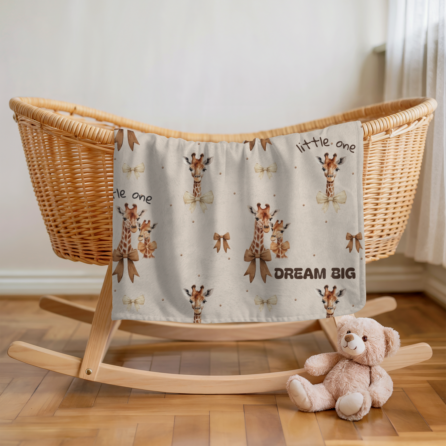 Babydecke mit Spruch und Giraffen lauschige Mikrofaser, weich, Vorder- und Rückseite weiß