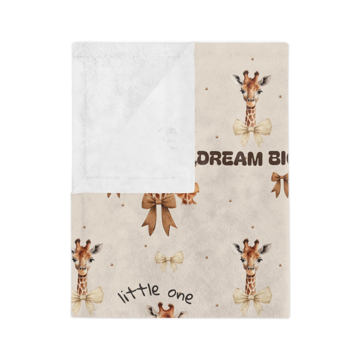 Beige Babydecke mit Giraffen und Spruch gefaltet, samtige Mikrofaser, gesäumte Kanten, pflegeleicht, trocknergeeignet