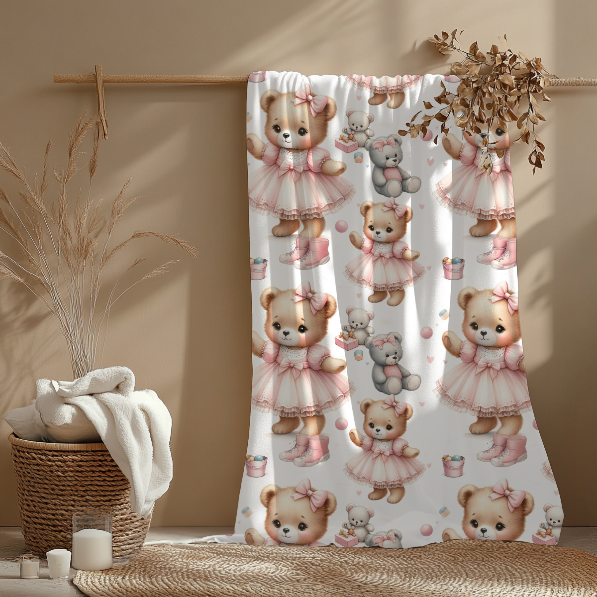 kinderwagendecke Teddyliebe rosa weich & pflegeleicht, Mikrofaser