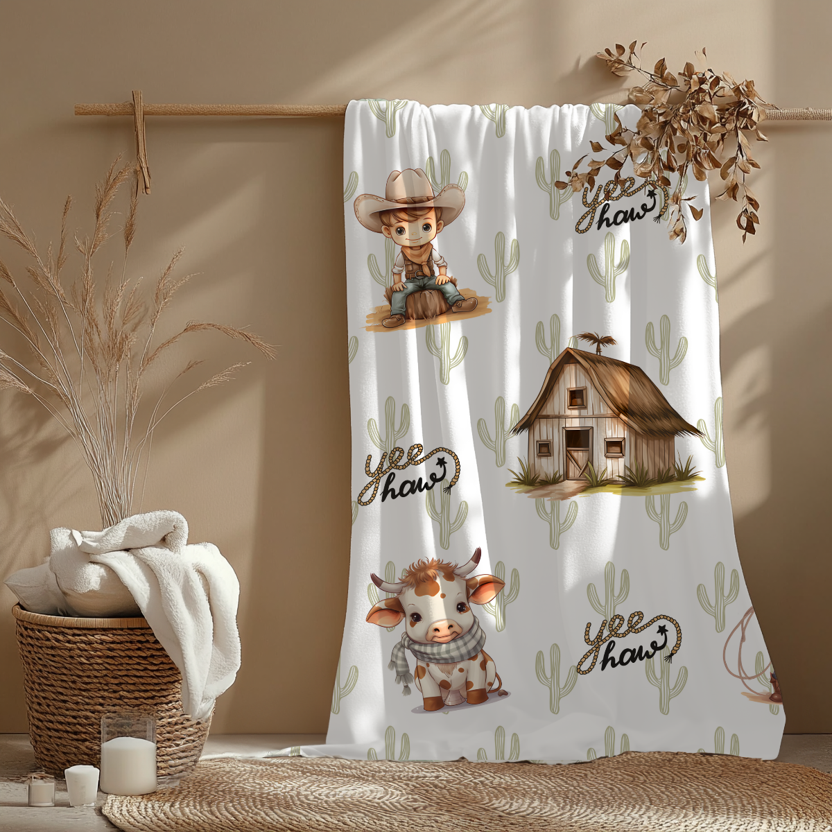Kinderwagendecke Wilder Westen über Holzstange, coole Deko im Kinderzimmer