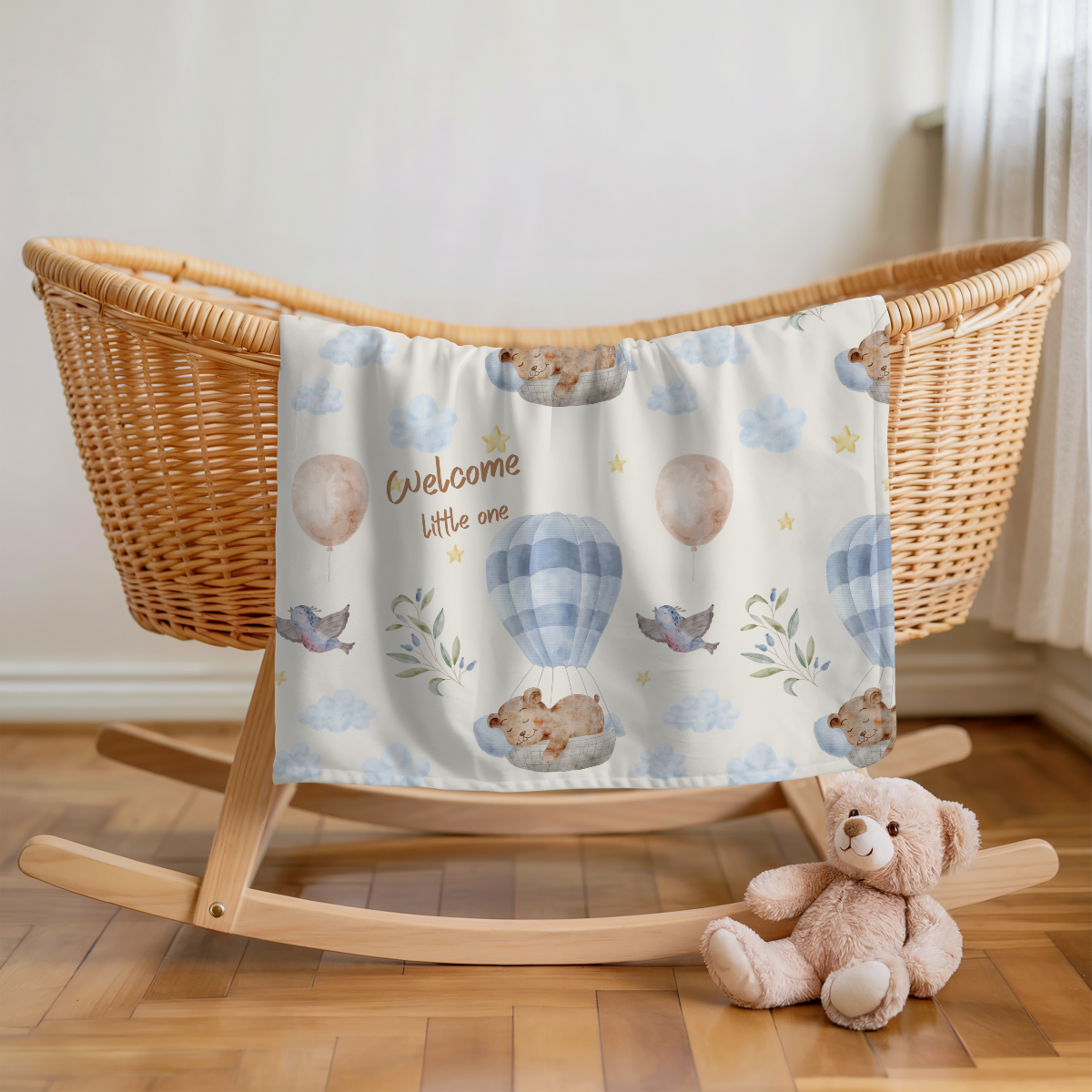 neutrale Kinderwagendecke mit Spruch Rückseite und Vorderseite weiß, Mikrofaser