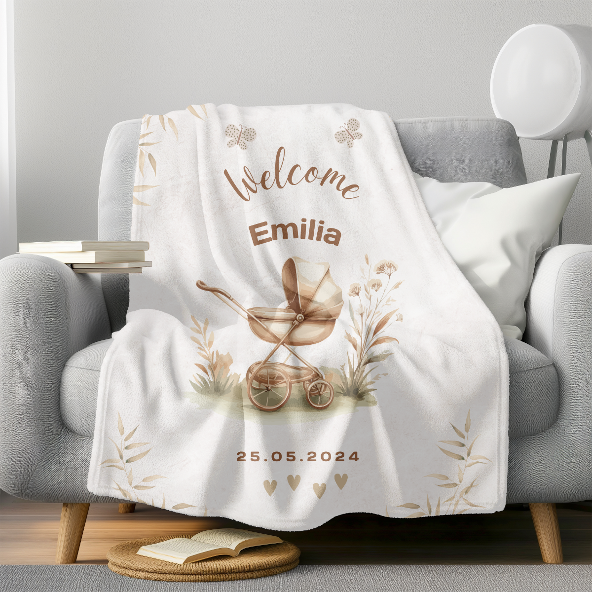 nostalgische Babydecke mit Name Geburtsdatum Geschenk zur Taufe, Geburt