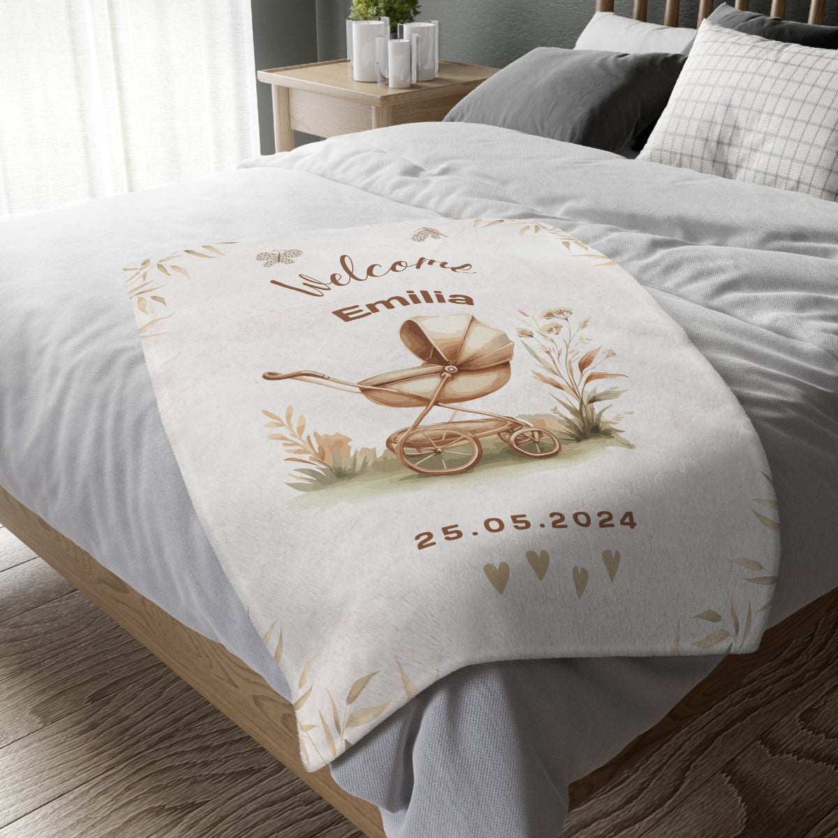 nostalgische Babydecke mit Name Geburtsdatum perfekte Größe 70 x 100 cm