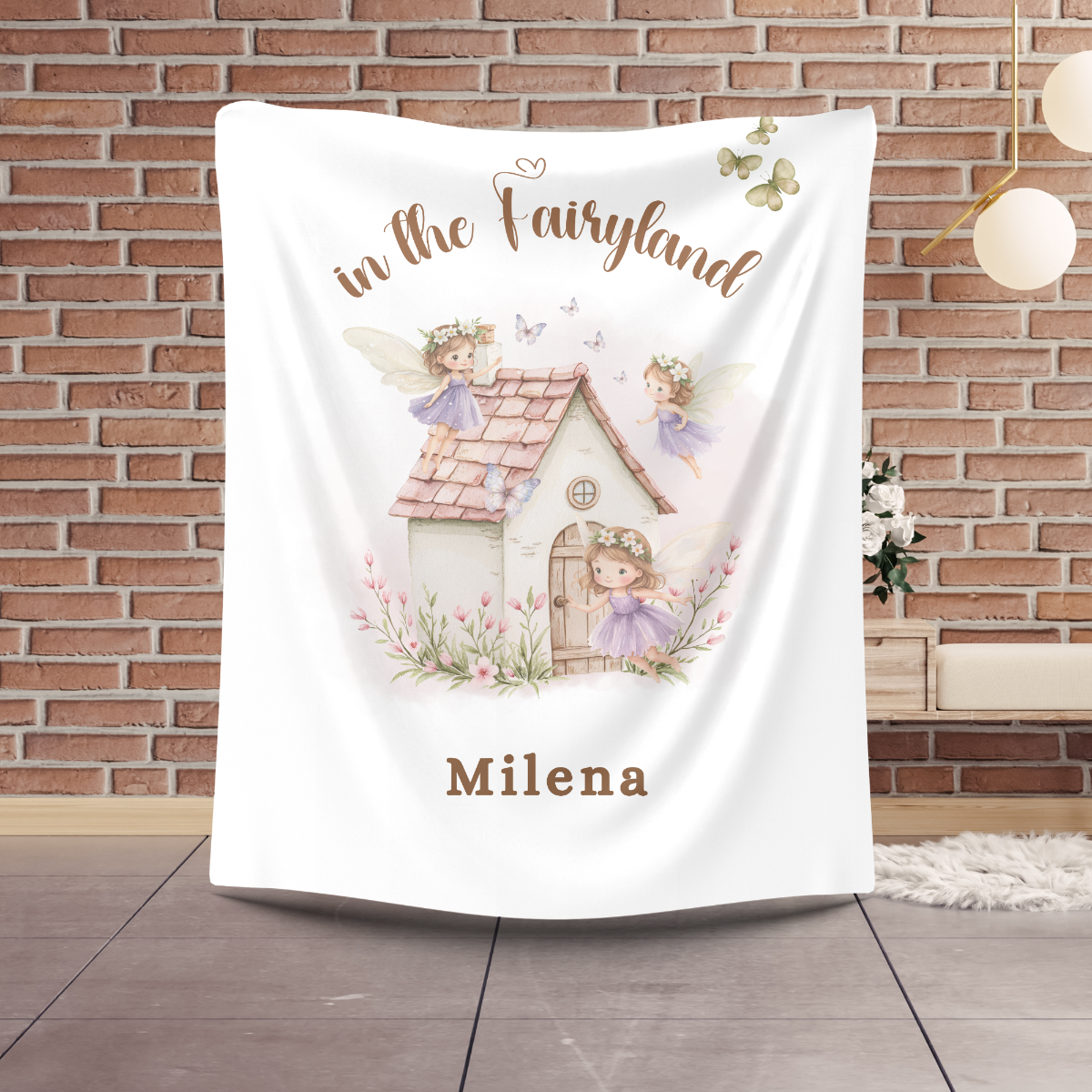 personalisierte Babydecke Feemotiv ideale Größe 70x100 cm