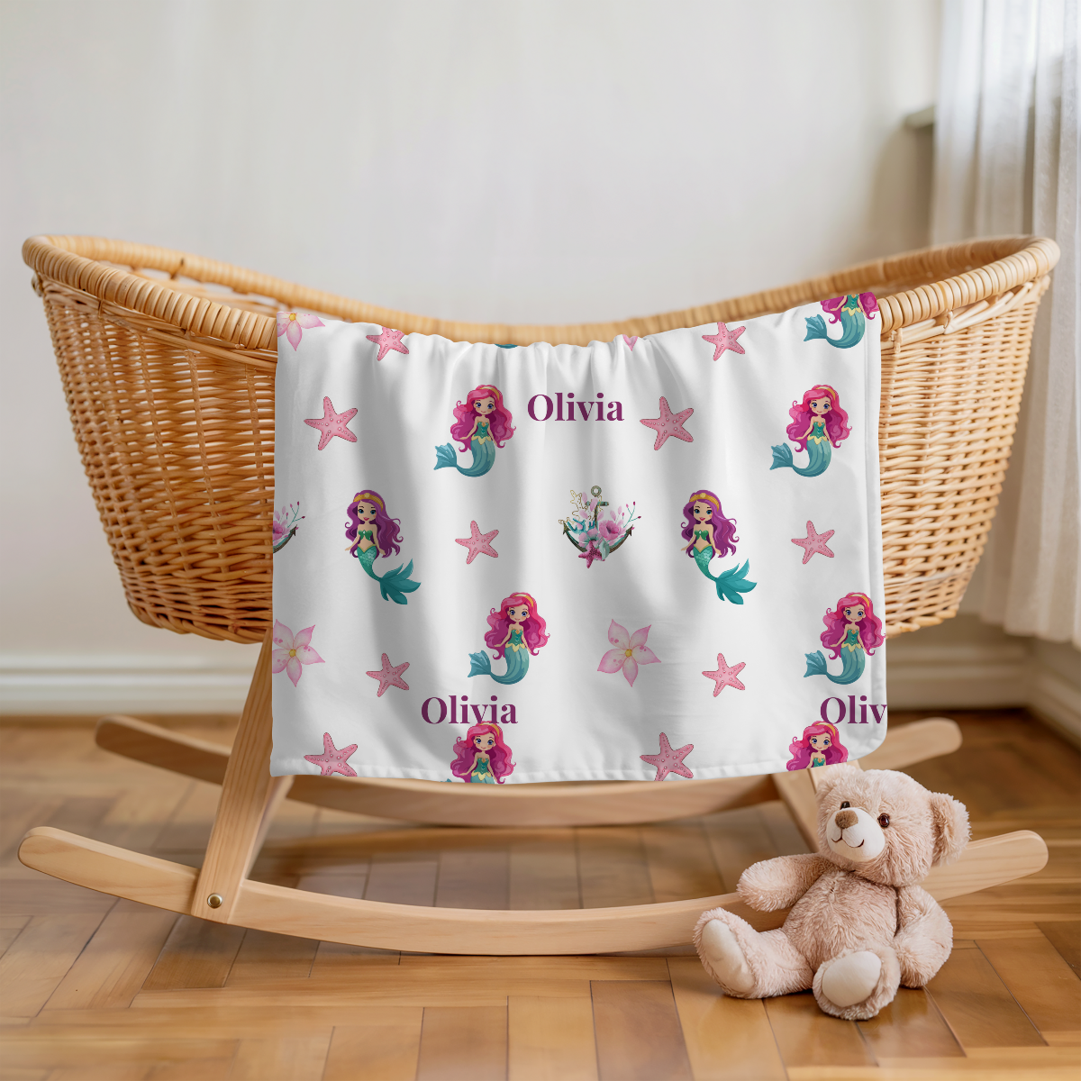 personalisierte Babydecke kleine Meerjungfrau ideale Grösse 70 x 100 cm