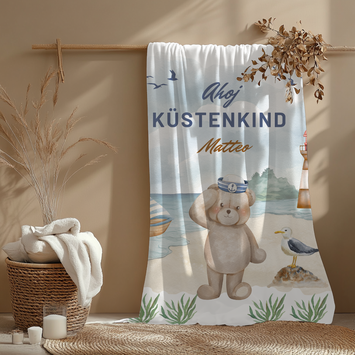 personalisierte Babydecke Küstenkind alttagstauglich, robust & pflegeleicht