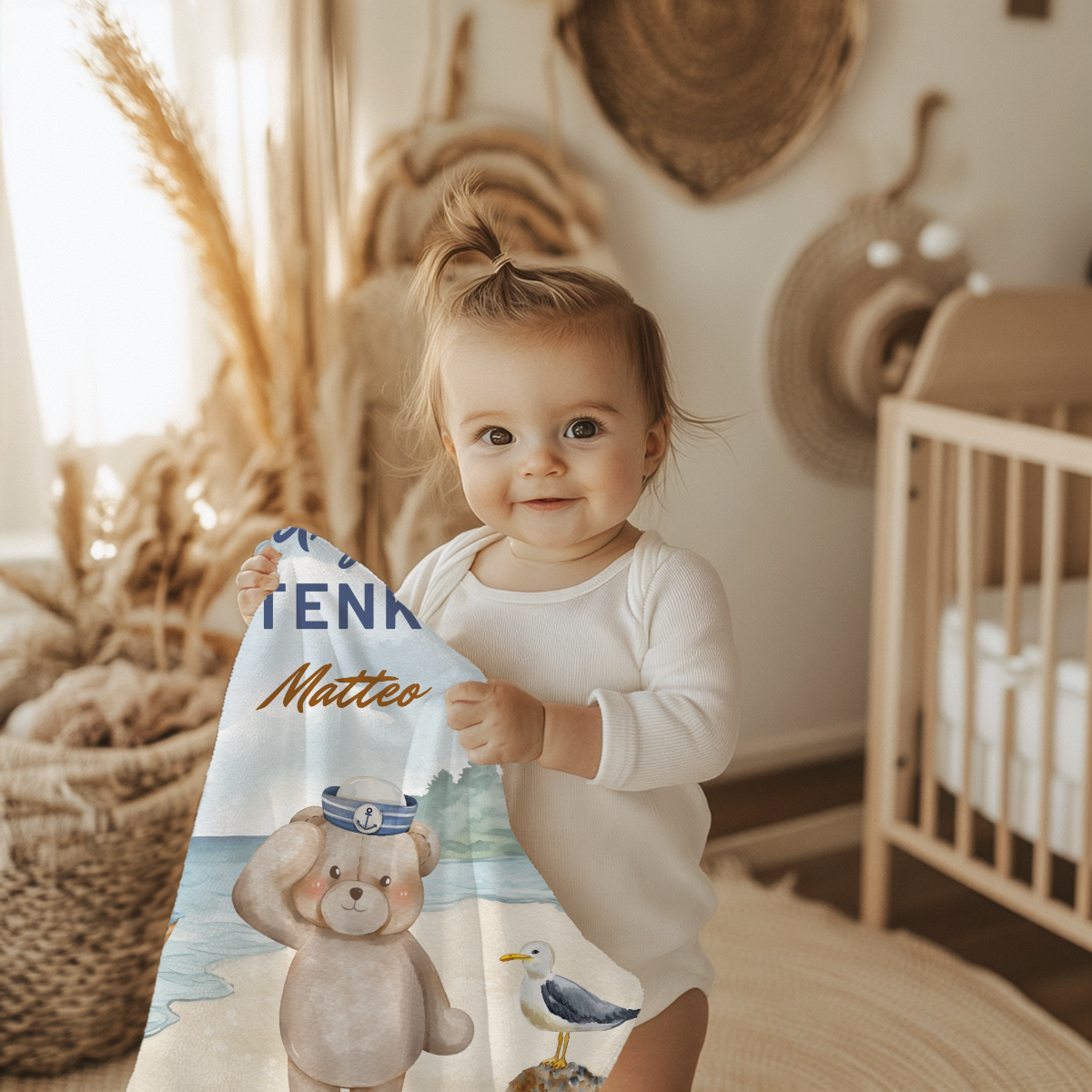 personalisierte Babydecke Küstenkind perfekte Größe 70x100 cm