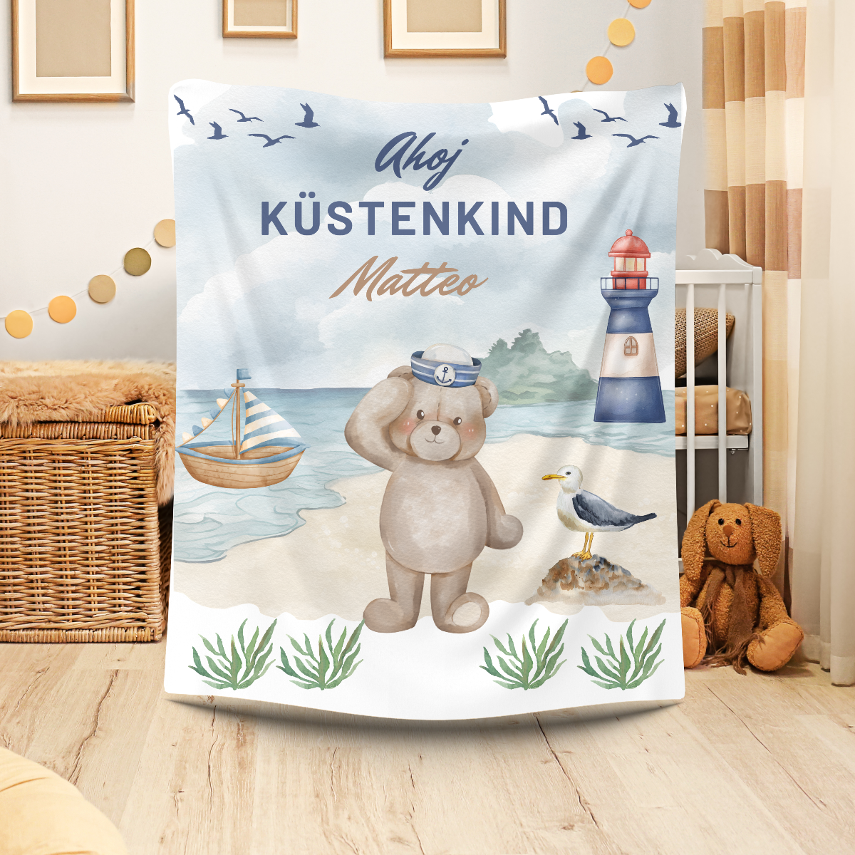 personalisierte Babydecke Küstenkind weich, flauschig, warm