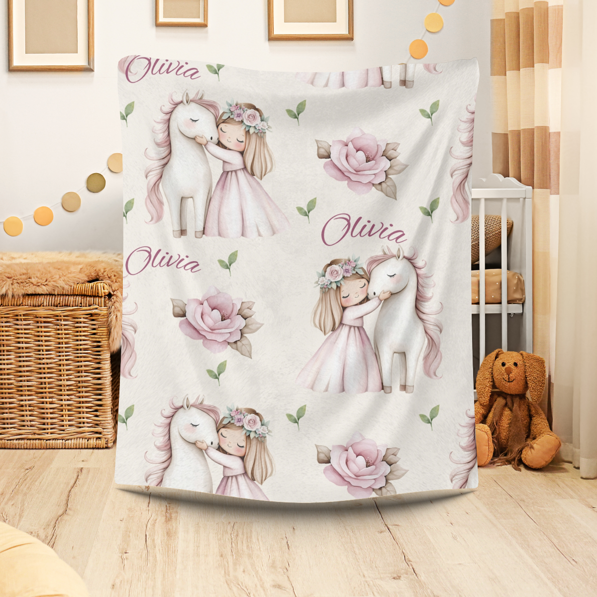 personalisierte Babydecke Mädchen mit Einhorn flauschig weich,kuschelig