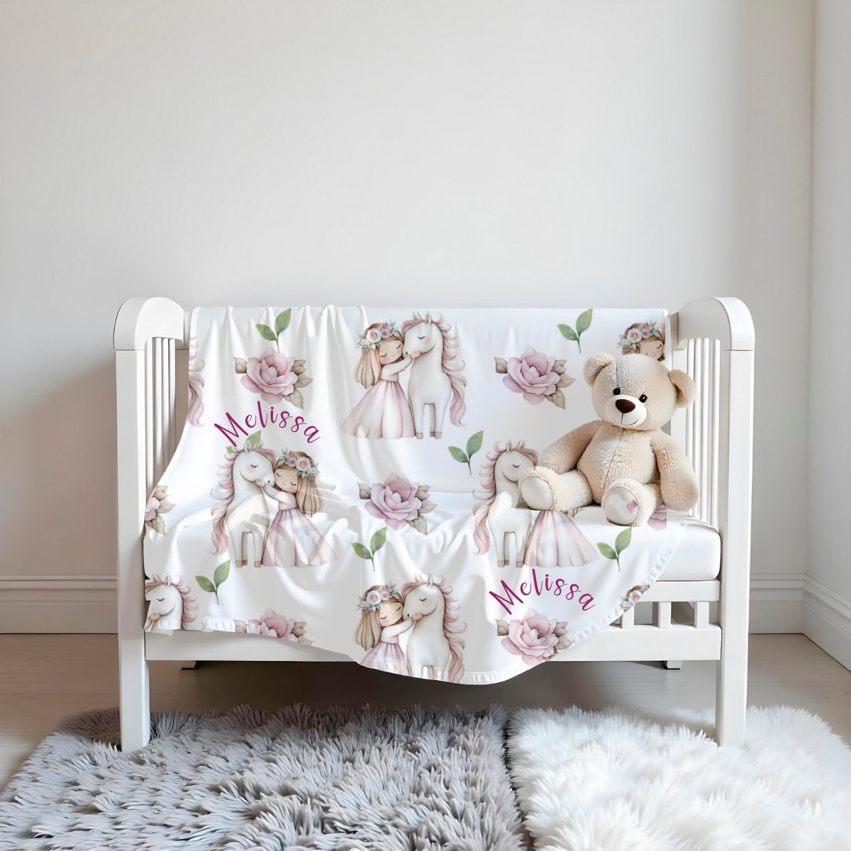 personalisierte babydecke Mädchen mit Einhorn, Geschenk für Babymädchen