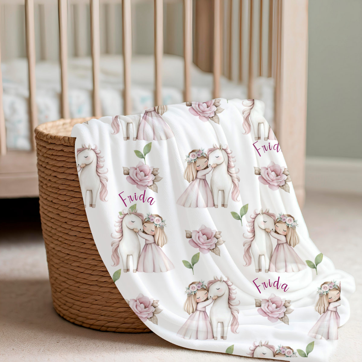 personalisierte babydecke Mädchen mit Einhorn toller Blickfang im Kinderzimmer
