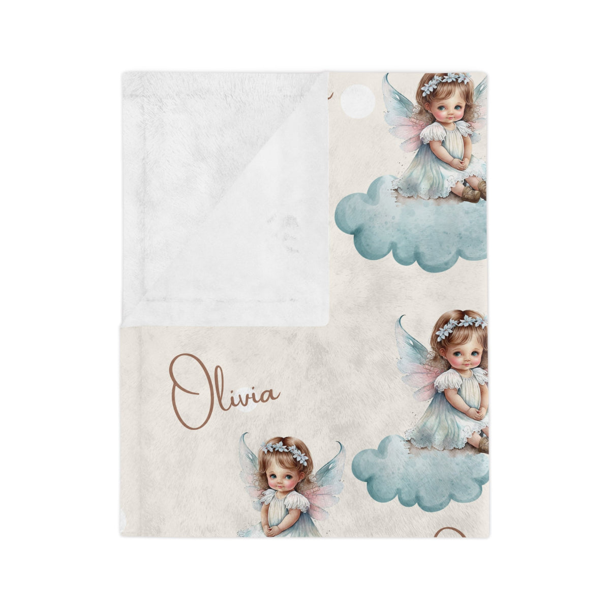 personalisierte Babydecke Wolkenwunder Material Nahaufnahme gefaltet gesäumte Kanten