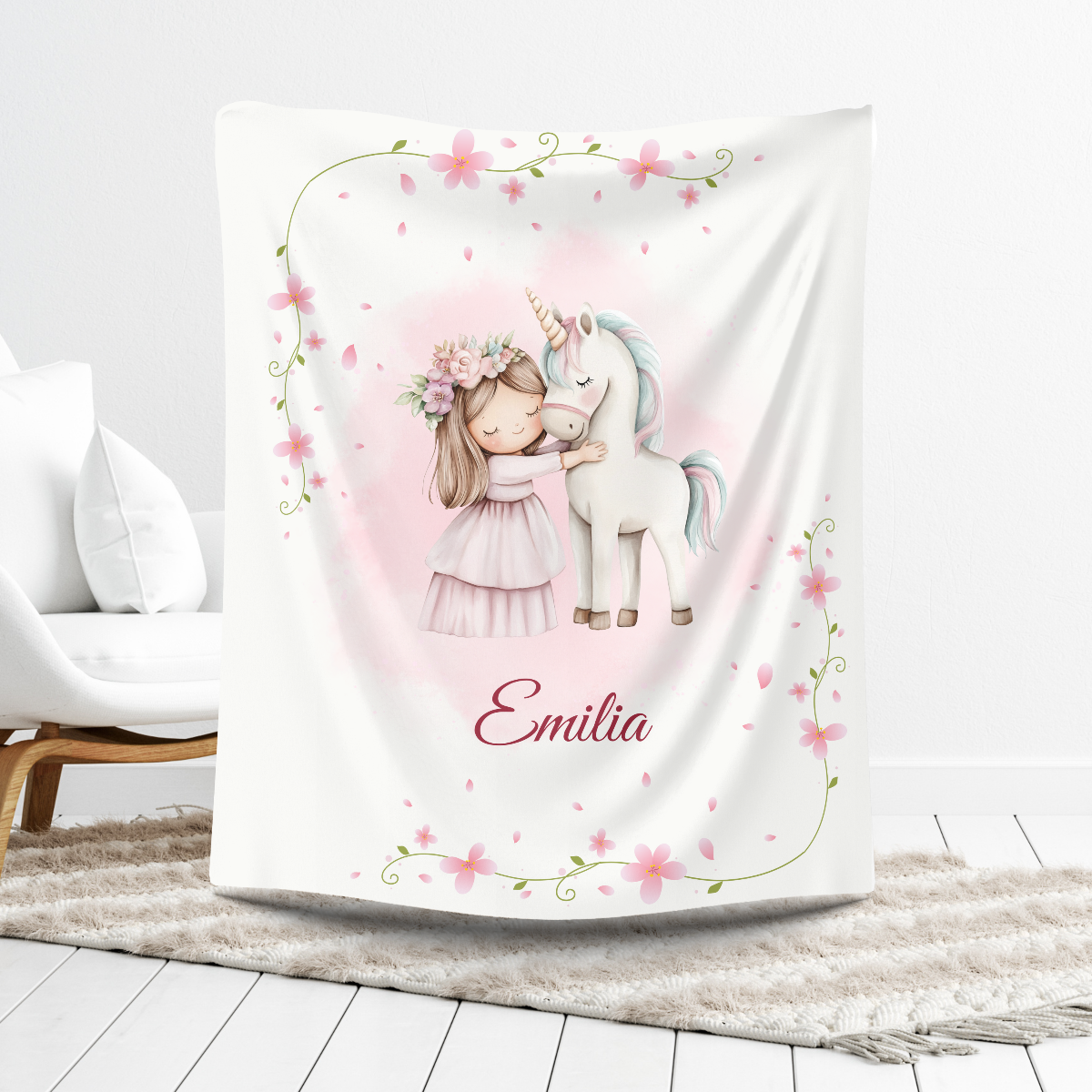 personalisierte Fleece Babydecke Einhornliebe liebevoller Druck, Einhorn, Mädchen